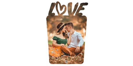 מעמד תמונה מעץ LOVE עם רגלית ממתכת + הדפסה על המוצר